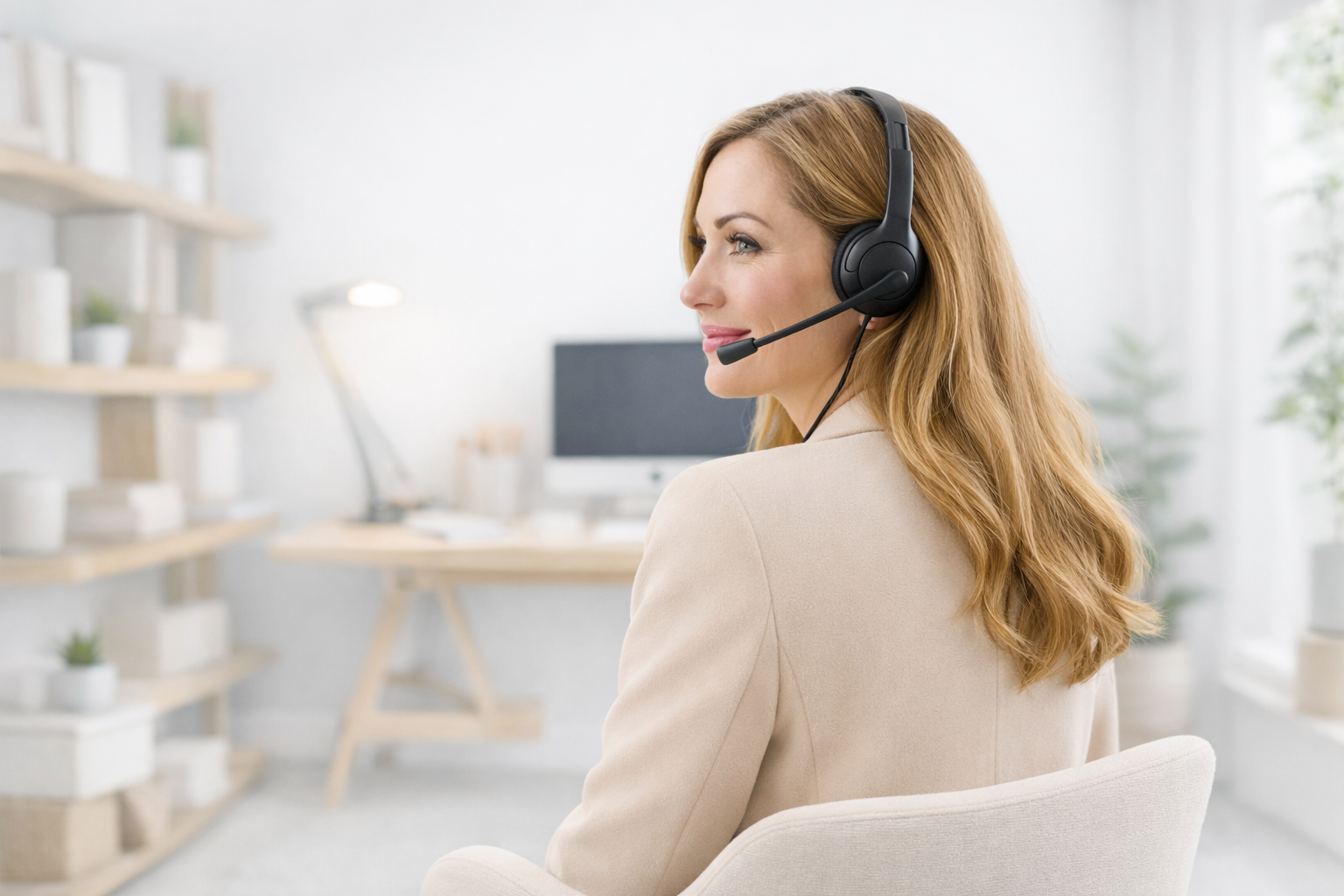 Ana Aparici | Mi Secretaria Plus Ana Aparici attending to a client as a virtual secretary from her office